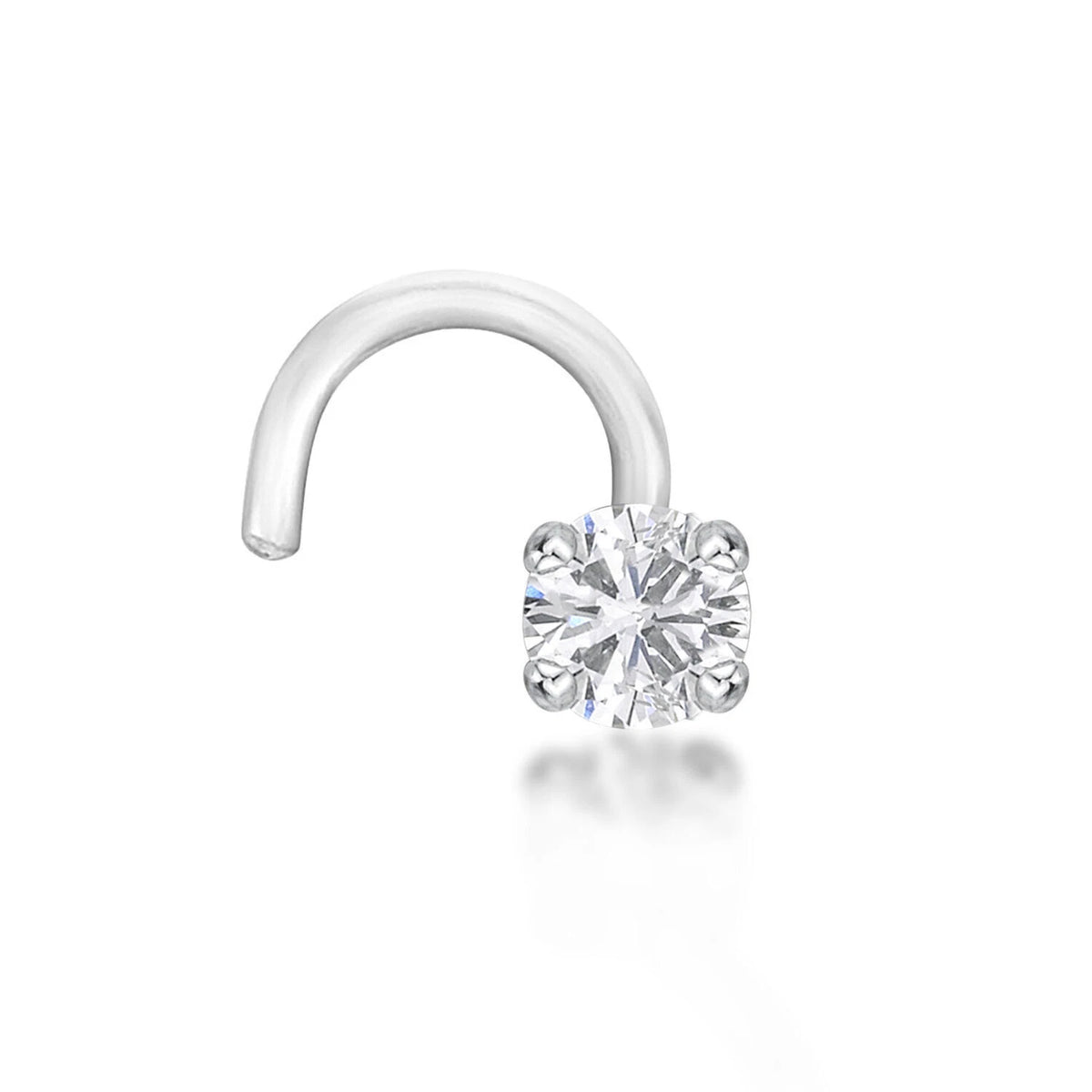 0.07 Carat Diamond Curved Screw Nose Ring for Women in 14K White Gold - 20 Gauge