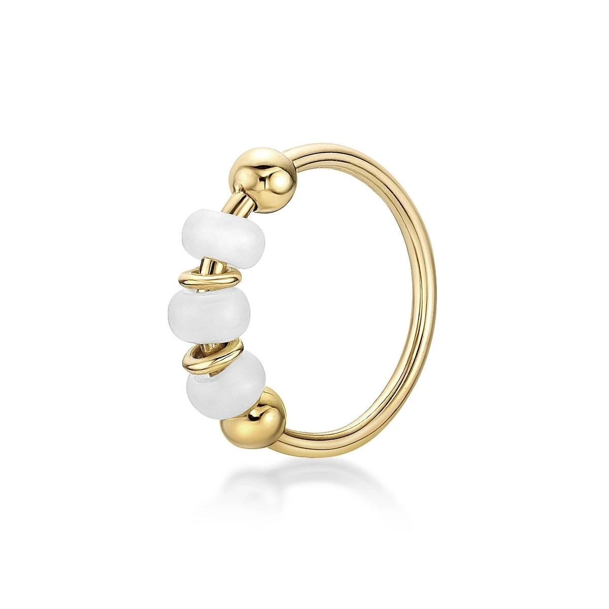 14K Yellow Gold 8MM White Triple Beaded Hoop Nose Ring Fine Jewelry - 20 Gauge